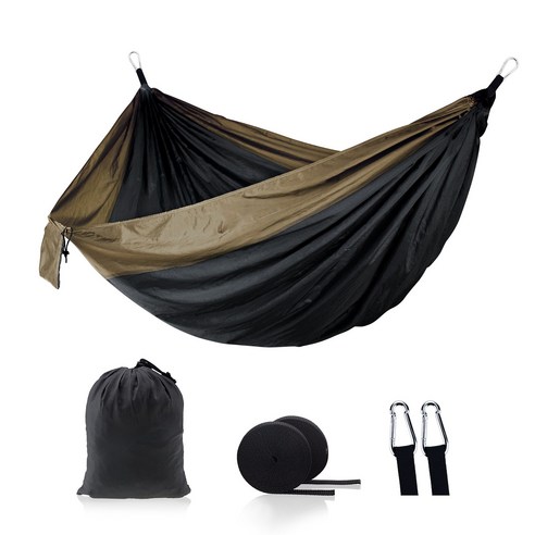 Tomshoo 나일론 그물 침대 넓은 실내 야외 스윙 캠핑 용품 210T 해변 해먹 여행 하이킹, 검은 색