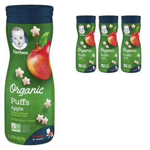 거버 그레인 스낵 어린이 퍼프 42g, 4개, 사과(Apple)