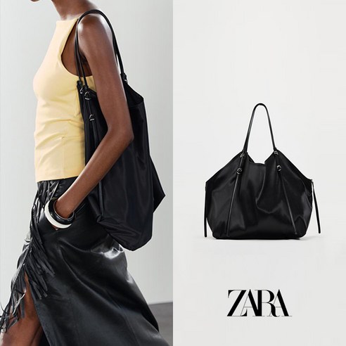 ZARA 자라 블랙 사틴 이펙트 쇼퍼 숄더 백