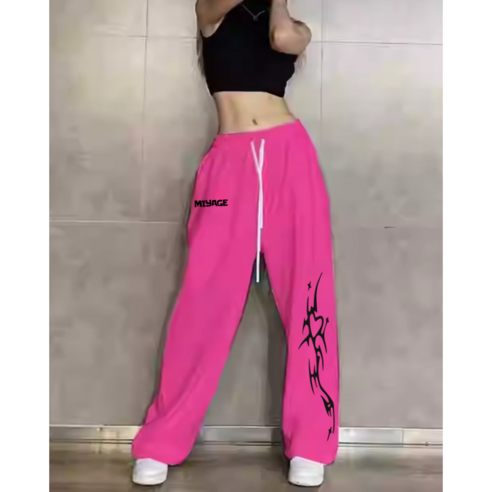 루트엑스 댄스복 MIYAGE 스트레이트 와이드 코튼 루즈핏 힙합 팬츠, 핑크