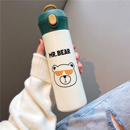 원터치 보온병 텀스 진공 스텐 텀블러 500ml, 흰색