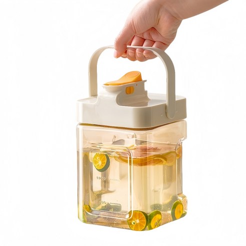 스위치 대용량 과일티통 냉수통 냉장고물병, 담황색, 2세트, 2.3L