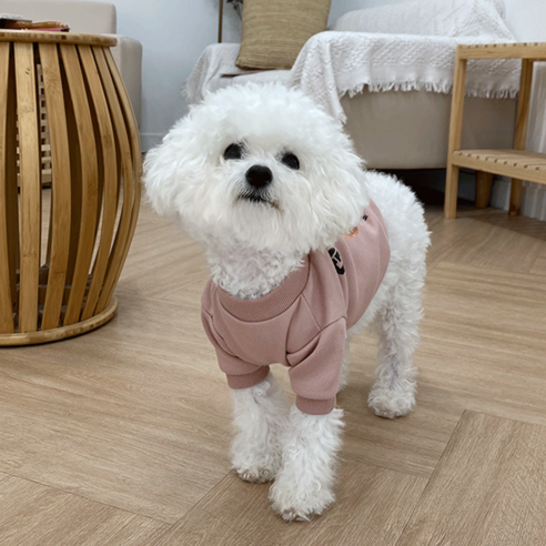 데댕 강아지 편한 캠퍼스룩 굿데이 맨투맨 강아지 가을옷 겨울옷 (XS-2XL), 핑크