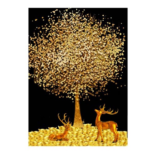 지산 DIY 보석십자수 (캔버스형) 50x40cm, AD36 금전나무와 노루들, 1개