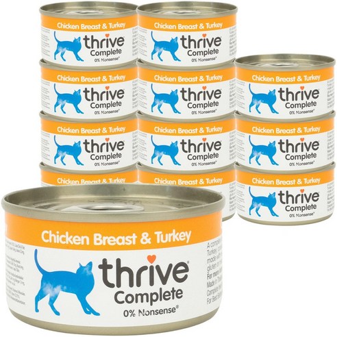 쓰라이브 컴플리트 그레인프리 고양이 주식캔, 닭+칠면조, 75g, 12개
