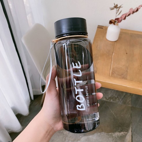 YANG대용량 플라스틱 물 컵 맞춤형 인터넷 연예인 방수 스포츠 휴대용 마시는 컵 병 남성과 여성 학생, 블랙 800 Ml, 단일 컵 [스트레이너]