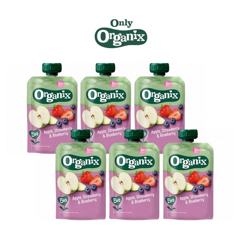 Organix food 퓨레 오가닉스 유기농 고영양 이유식, 사과 딸기 블루베리, 100g, 6개