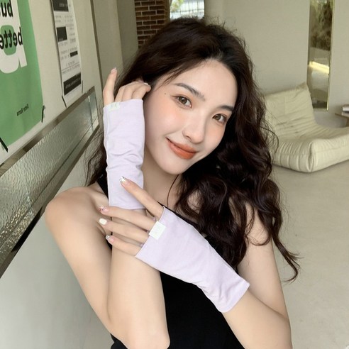 여름 면 자외선 차단 장갑 여자 반지 운전 미끄럼 방지 통기 흡한 얇은 자외선 방지 짧은 스트라이프 슬리브, 라이트 퍼플