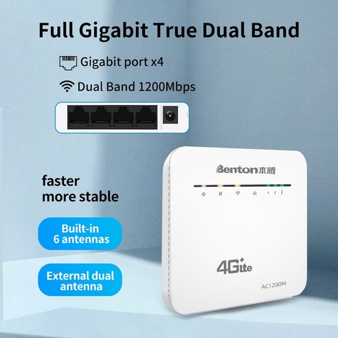 LTE라우터 무선 Benton 잠금 해제 5G 라우터 CPE Cat 6 와이파이 리피터 AC1200 모뎀 4G 1200Mmbps 기가비트 랜 게인 안테나 포트 SIM 카드, 1.eu plug  Europe edition, 1개