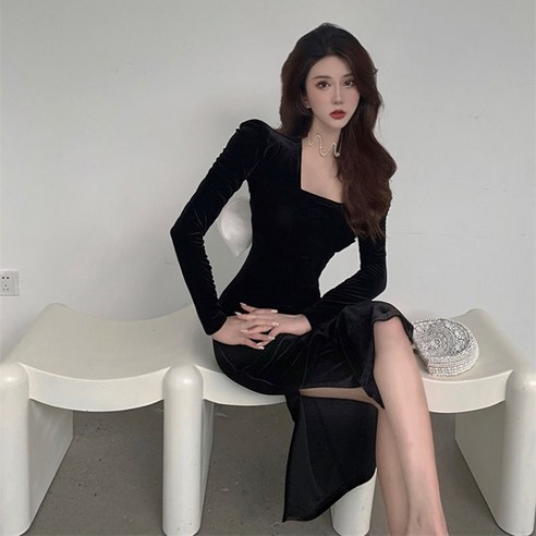 Mao햅번 스타일 블랙 드레스 프랑스어 사교계 계획 패션 기질 여신 팬 슬림 스타일 보우 분할 드레스