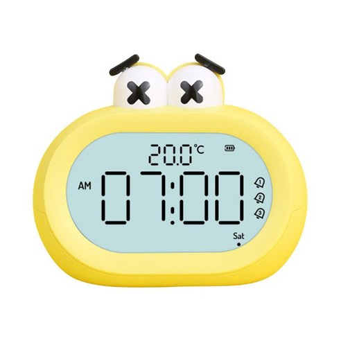 디지털 알람 시계 스누즈 온도 12/24hr 배터리 작동식 주방 여행 사무실 침대 옆 가정용 소형 전자 시계, 노랑, ABS 플라스틱
