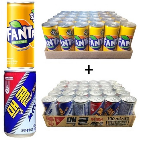 환타 파인애플향250ml(30캔) + 맥콜190ml(30캔), 60개, 250ml