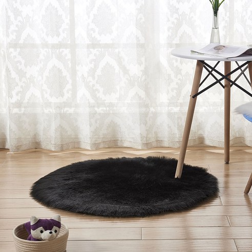 오스트레일리아 모조 양털 카펫 원형 깔개 벨벳 거실 탁자 카펫 침실 깔개, 검정색