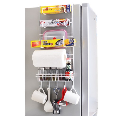 주방 멀티 접이식 냉장고 거치대 랩 스프레드 냉장고 사이드 수납 거치대, 흰색