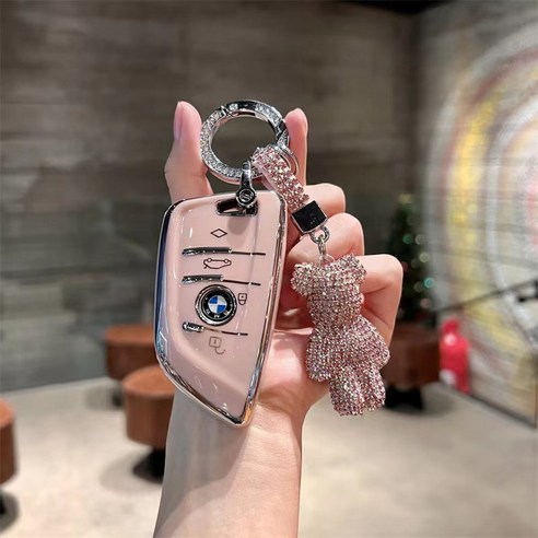 에스에스지 BMW 차키 케이스 스마트키 케이스, 1개, 핑크 곰머리