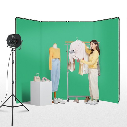 크로마키 그린스크린 배경천 4m X 2.4m + 폴딩 접이식 거치대 세트