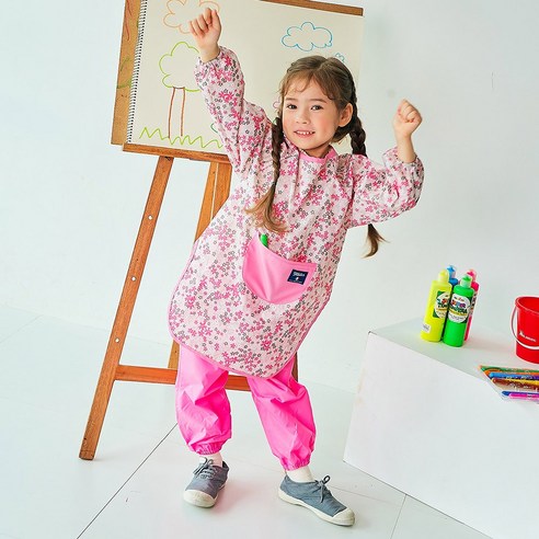 따블리에 아동용 블라썸 미술가운 여아용 아이들을 위한 반짝이는 예술 착용!