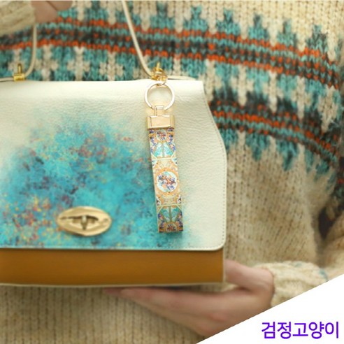 브이지 인조가죽 키링 키홀더, 검정고양이, 1개