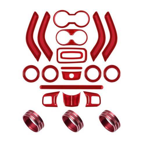 Jeep Wrangler JK 2011-2017 도어 핸들 & 컵 커버 스티어링 휠 & 센터 콘솔 트림 레드, 하나, 보여진 바와 같이