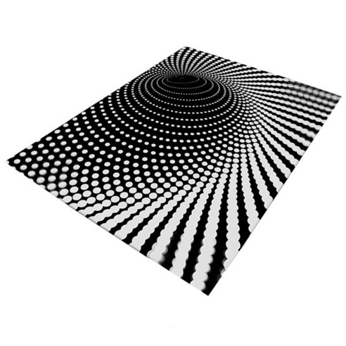 3D 카펫 럭셔리 카펫 바닥 매트 환상 매트 나선형 직사각형 카펫 3D 기하학적 바닥 패드 거실 침실, 1, 검정, 흰색