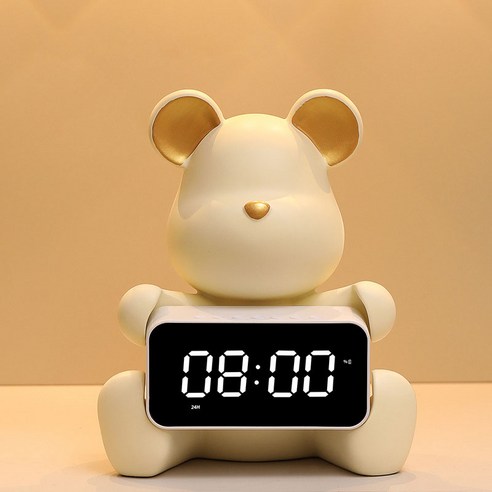 Uinox 곰돌이 탁상용 시계 감성 인테리어 테디베어 LED 탁상시계, 베이지, 앉은 자세