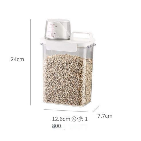 다나에 가정용 주방 투명 쌀 양동이 곡물 저장 탱크, 1800ml