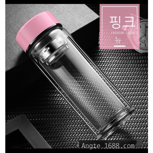 공장 직매 붕소 실리콘 이중 유리컵 창의 선물 물컵 광고 컵 휴대용 비즈니스 찻잔 맞춤형, 핑크/핑크, 360ML[베이스 강화]
