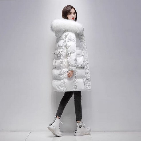 인기있는 정품 화이트 오리 자켓 새로운 패션 서양 스타일 중간 길이 큰 모피 칼라 겨울 코트
