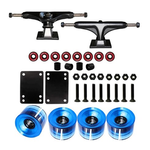 Longboard 스케이트보드 트럭 콤보 51 Mm 바퀴 베어링 Longboard용 라이저 패드 및 하드웨어 장비, 알루미늄 합금, 맑은 파란색