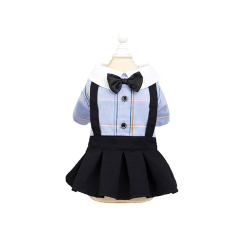 할로펫 봄가을 반려동물 멜빵 체크 학생복 4종 S M L XL, 치마, 파랑치마