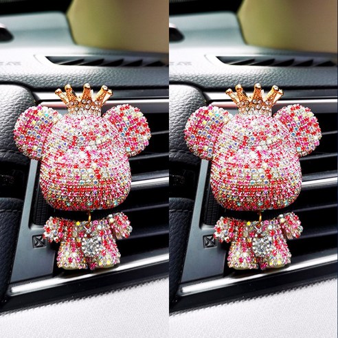 SeekFun 차량용 샤이닝베어 자동차 동물 곰돌이 곰인형 새차 선물 2P, 2개, 핑크색