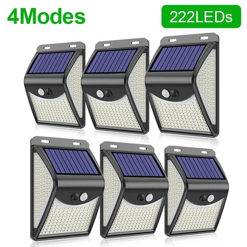 [KHTE] 244 222 LED 태양광 야외 4 모드 모션 센서 PIR 벽 조명 방수 태양광 램프 햇빛 정원 태양광 조명 야외등 태양광 조명, 222LED-6Pcs-4Mode