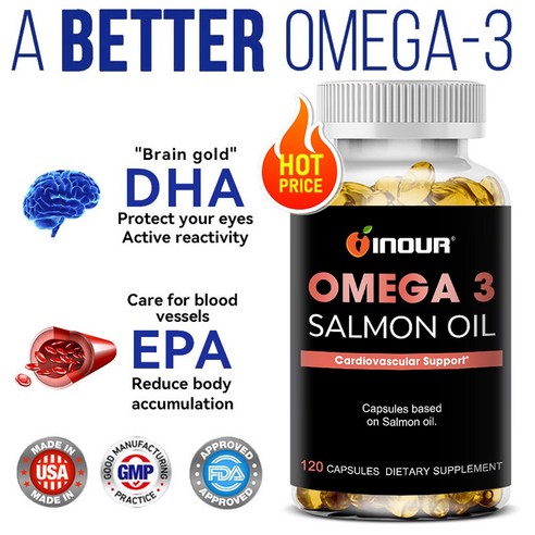 연어 오메가3 60/120캡슐 순수 연어오일 1000mg EPA 300mg DHA 200mg 혈행 건강, 1개, 60정
