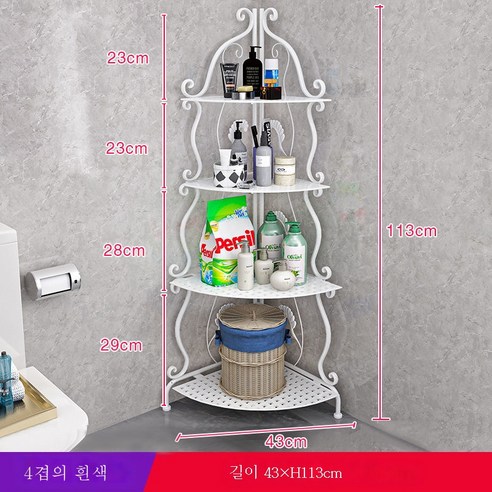 ZZJJC 욕실 화장실 선반 바닥 주방 침실 층간 화장실 삼각수납대 펀치프리, 4층:113cm-화이트색