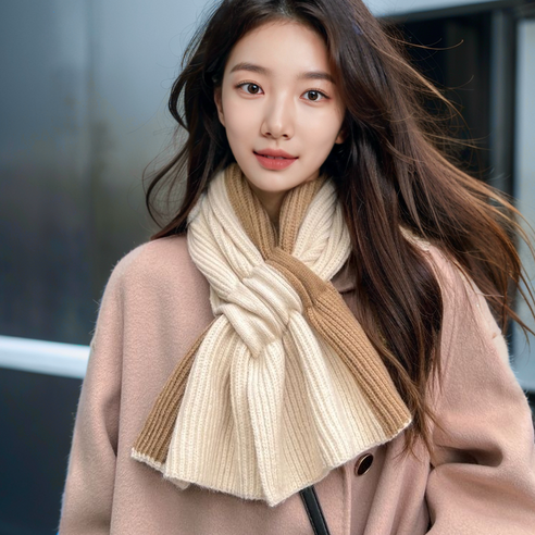 티엔지 여성 데일리 보들 니트 투톤 목도리 머플러