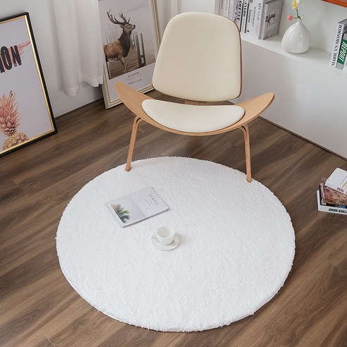 두꺼운 심플한 원형 카펫 탁자 침실 거실 침대 옆 바구니 카펫 가정용 순색 컴퓨터 의자 쿠션, 백색