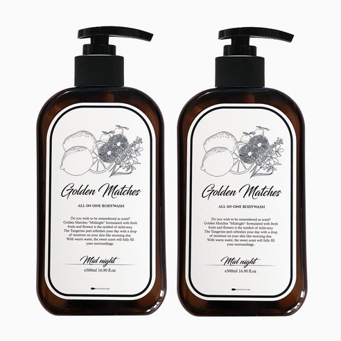 골든매치스 올인원 샴푸 앤 바디워시 미드나잇, 500ml, 2개