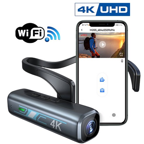 EMITAIM 휴대용 wifi 4K 헤드 마운트 액션캠 3000만 화소 1인칭 헤드셋형 카메라 미니 캠코더 액션카메라 바디캠 녹음기 블랙박스