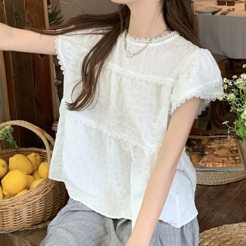 [제이스샷] 벌룬 반소매 큐트 여름 블라우스