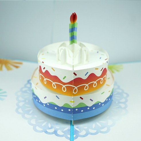 mcuru 생일 축하 입체 카드 케이크 고급 감성 선물, 블루