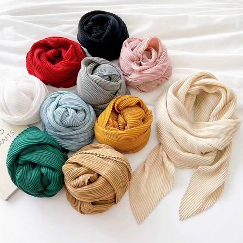 봄과 가을에 어울리는 여성 단색 플리츠 스카프 머플러 플리츠스카프