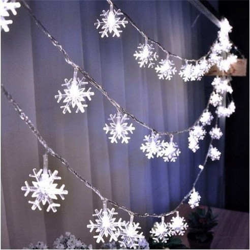 LED 체리 볼 패어리 라이트 화환 스트링 라이트 크리스마스 트리 웨딩 홈 룸 실내 장식 따뜻한 화이트, Snowflake, Blue, Battery-10M 80LEDs