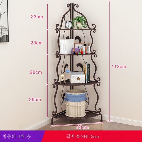ZZJJC 욕실 화장실 선반 바닥 주방 침실 층간 화장실 삼각수납대 펀치프리, 4층:113cm-고동색