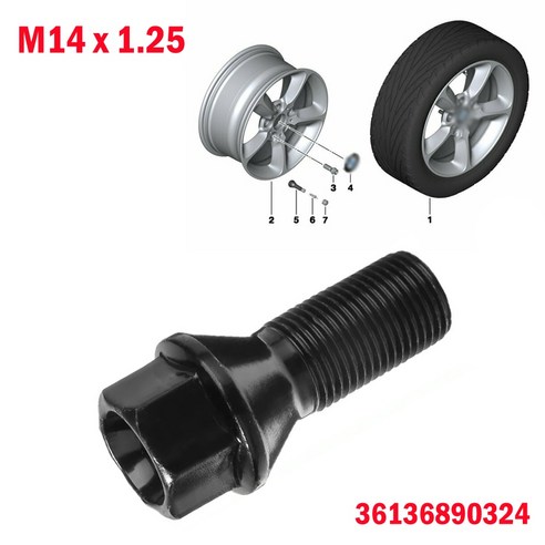 자동차 휠 너트&볼트36136890324 휠 너트 스터드 볼트 블랙 BMW E70 F20 F45 M14x1.25/F83/F10, 한개옵션0
