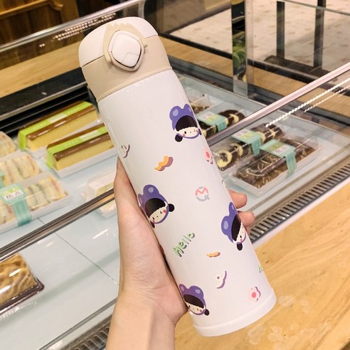 ZZJJC 아이디어 보온병 아이디어 텀블러 아웃도어 보온병, 화이트 플라워 점프, 300ML