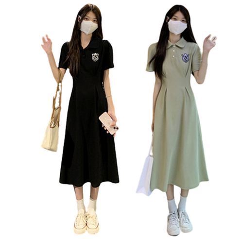 여성 카라 반팔 롱 원피스 캐주얼 루즈핏 A라인 박스 골프원피스 데일리 오피스룩