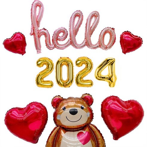 파티몬 hello 2024 새해 연말 홈 파티 풍선 8종 세트, 10) hello 필기체 로즈 + 숫자 골드, 1개
