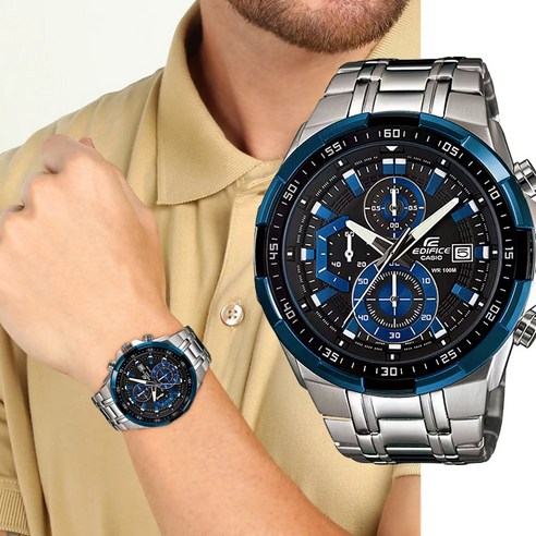 카시오 에디피스 EFR-539D-1A2 남성 크로노 메탈 손목시계 (블루베젤)