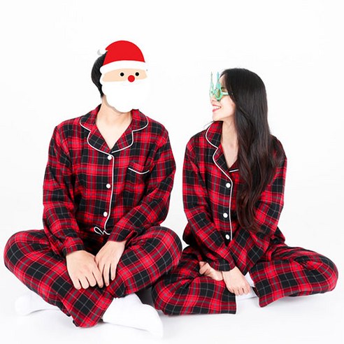 순면 코튼 파자마 잠옷 상하의 세트 기모 체크 크리스마스 겨울 파티 커플 잠옷 빅사이즈잠옷