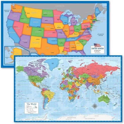 2팩 USA Map for Kids + Blue Ocean World LAMINED 18 x 29, LAMINATED, 18 x 29 오션월드할인